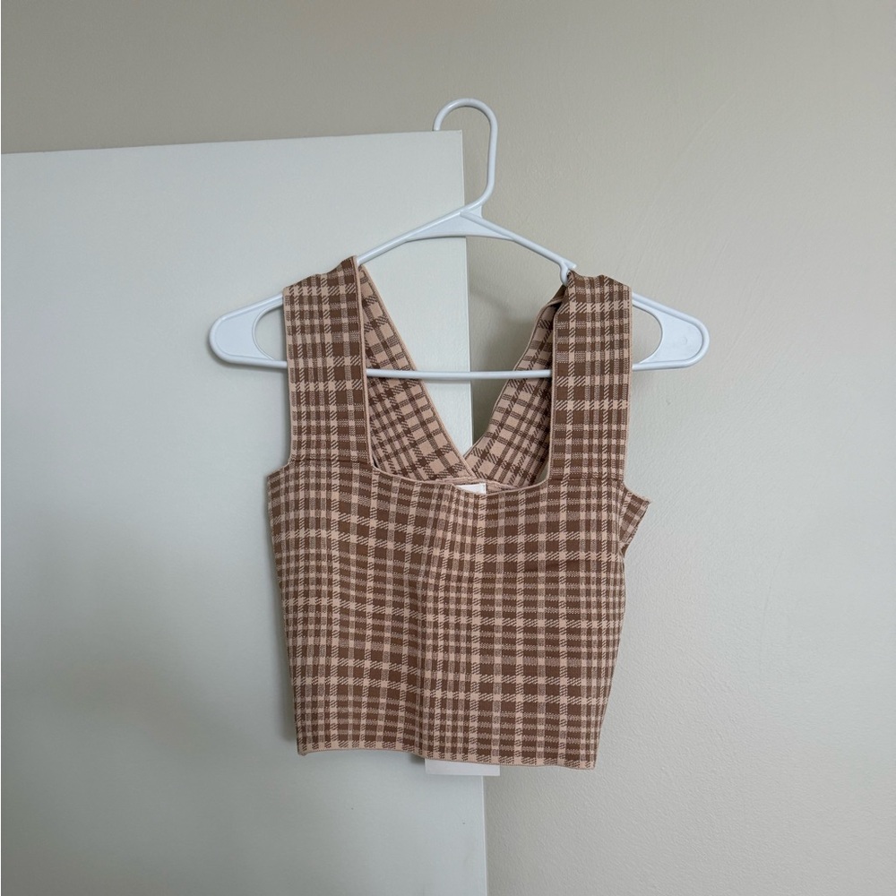 Bohme Tan Plaid Cropped Tank